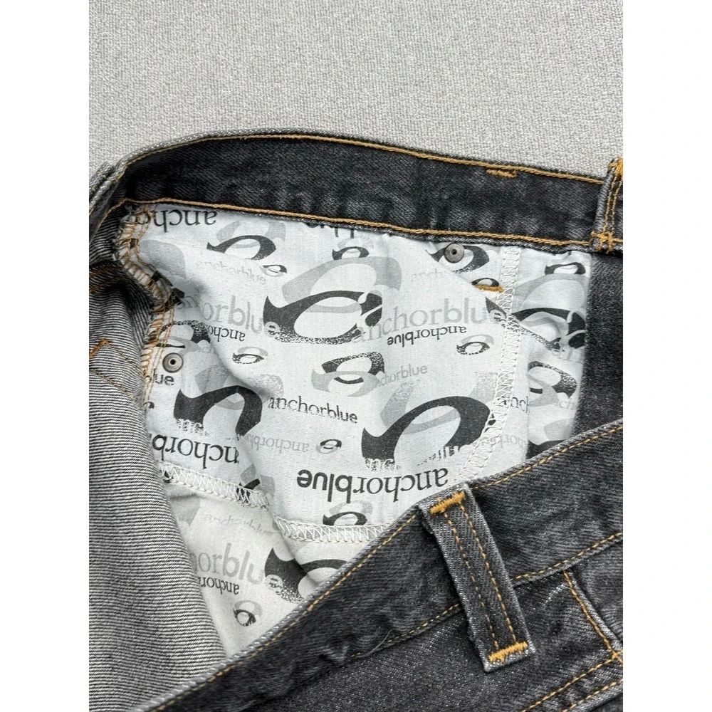 Vintage Anchor Blue Baggy Jean Shorts Jorts Sz 36 Black Denim Skater y2K
